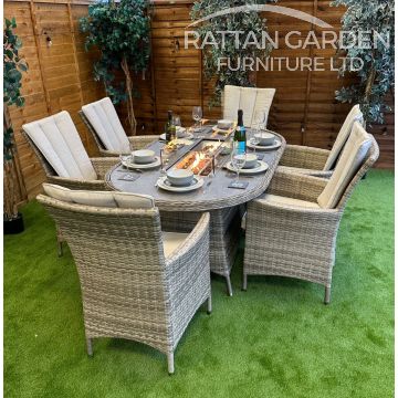Rattan Champagne Atlanta 180cm Oval 6 Seater Fire Pit Set