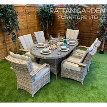 Rattan Champagne Tokyo 180cm Oval 6 Seater Fire Pit Set