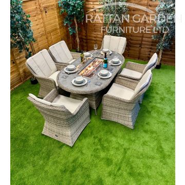 Rattan Champagne Vienna 180cm Oval 6 Seater Fire Pit Set