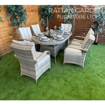 Rattan Champagne Tokyo 180cm Oval 6 Seater Dining Set