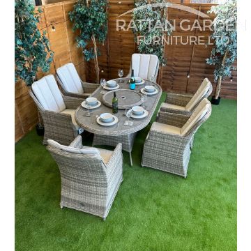 Rattan Champagne Paris 180cm Oval 6 Seater Dining Set