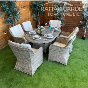 Rattan Champagne Vienna 180cm Oval 6 Seater Dining Set