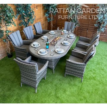 Rattan Serena Atlanta 230cm Oval 8 Seater Fire Pit Set
