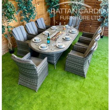 Rattan Serena Paris 230cm Oval 8 Seater Fire Pit Set