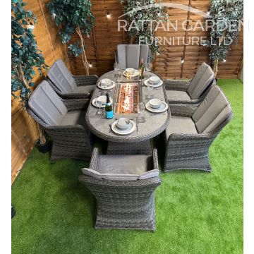 Rattan Serena Vienna 180cm Oval 6 Seater Fire Pit Set