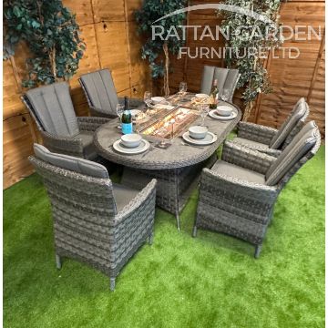 Rattan Serena Atlanta 180cm Oval 6 Seater Fire Pit Set