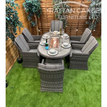 Rattan Serena Paris 180cm Oval 6 Seater Fire Pit Set
