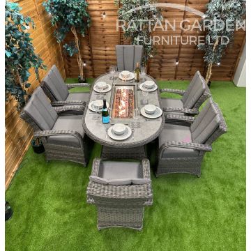 Rattan Serena Tokyo 180cm Oval 6 Seater Fire Pit Set