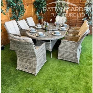 Rattan Champagne Paris 230cm Oval 8 Seater Dining Set
