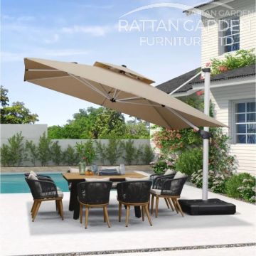 Deluxe 3m Square Cantilever Parasol in Beige with Base