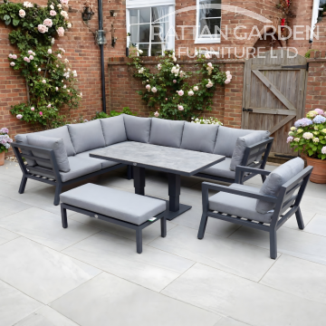 Luxe Aluminium Corner Set with Armchair – Rising Table