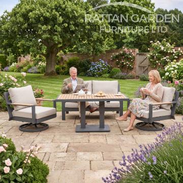 Toulouse 2-Seater Sofa Set with 2 Swivel Chairs & Hydraulic Rising Table