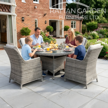 Rattan Champagne Paris Round 4 Seat Fire Pit Set