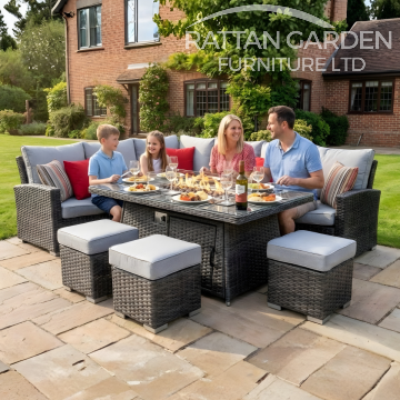 Platinum Hampton Rattan Corner Dining Set With Fire Pit