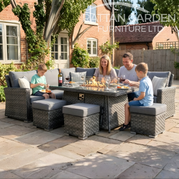 Serena Hampton Corner Rattan Dining Set with Fire Pit