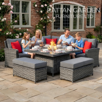 Serena Boston Corner Rattan Dining Set with Fire Pit