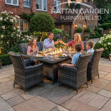 Rattan Serena Atlanta Rectangular 6 Seat Fire Pit Set