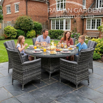 Rattan Serena Atlanta Round 6 Seat Fire Pit Set