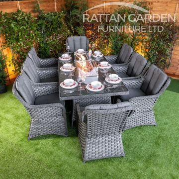 Serena Vienna 8 Seat Rattan Fire Pit With 200cm Rectangular Table