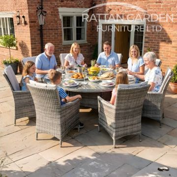 Rattan Champagne Atlanta Round 8 Seat Dining Set