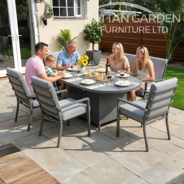 Highbury 6 Seat Aluminium Ceramic Glass Top Oval Table Fire Pit Dining Set