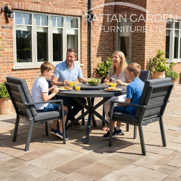 Aluminium Sebastian 120cm 4 Seat Round Dining Table Set with Grey Ceramic Glass Table Top