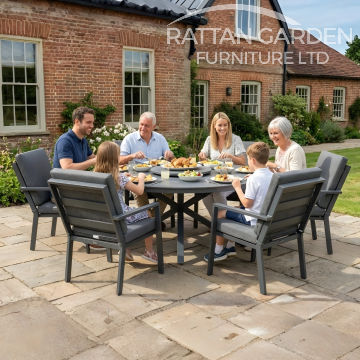 Aluminium Sebastian 180cm 6 Seat Oval Dining Table Set with Grey Ceramic Glass Table Top