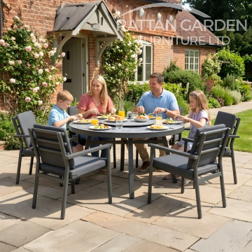 Brabazon Deluxe 6 Seat Pattern Ceramic Glass Top Aluminium Dining Set