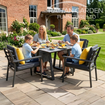 Brabazon Aluminium 4 Seat Dining Set with Ceramic Glass Patterned Table Top