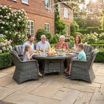 Rattan Serena Vienna Round 6 Seat Fire Pit Set
