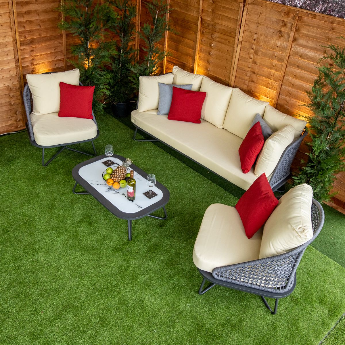 Rattan Oasis Grey 5 Seat 4 Piece Sofa Set - Cream Cushions