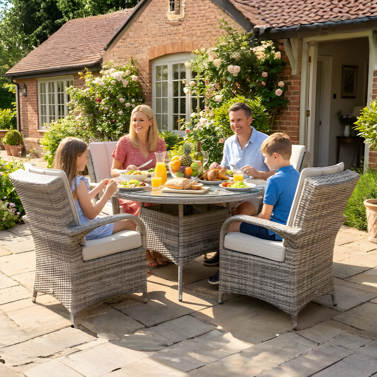 Rattan Champagne Tokyo Round 4 Seat Dining Set