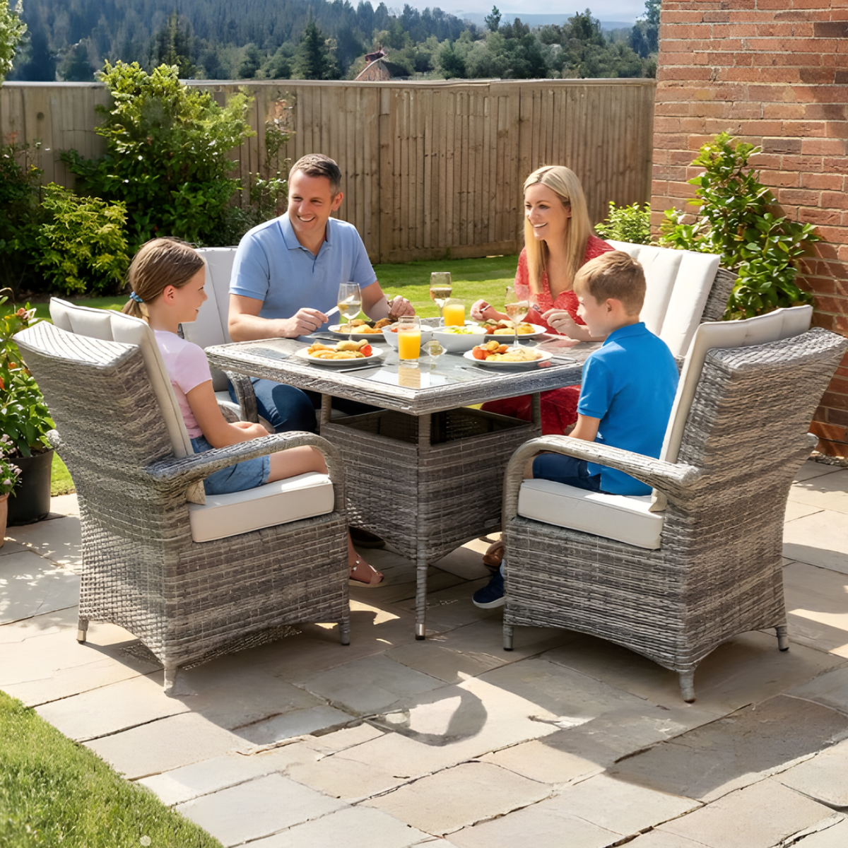 Rattan Champagne Tokyo Square 4 Seat Dining Set