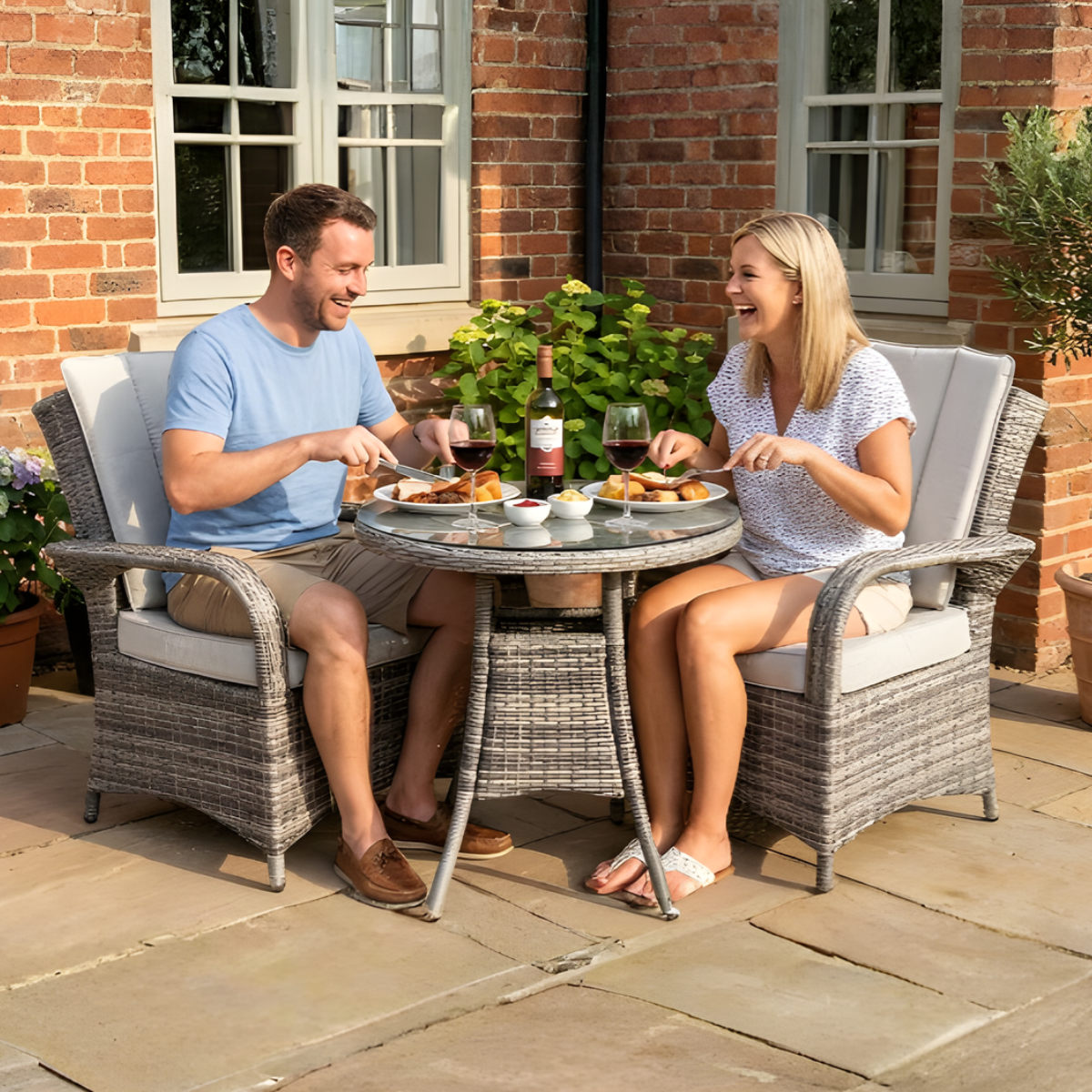 Rattan Champagne Tokyo Round Bistro Set